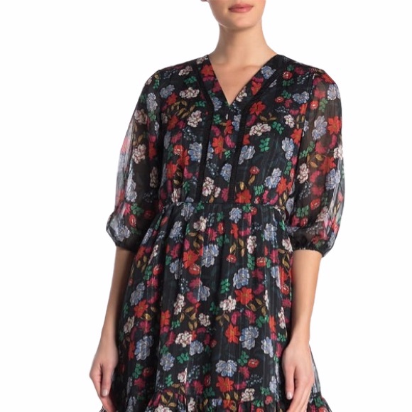Nanette Lepore V-neck 3/4 Length Sleeve Midi Dress - Picture 9 of 12